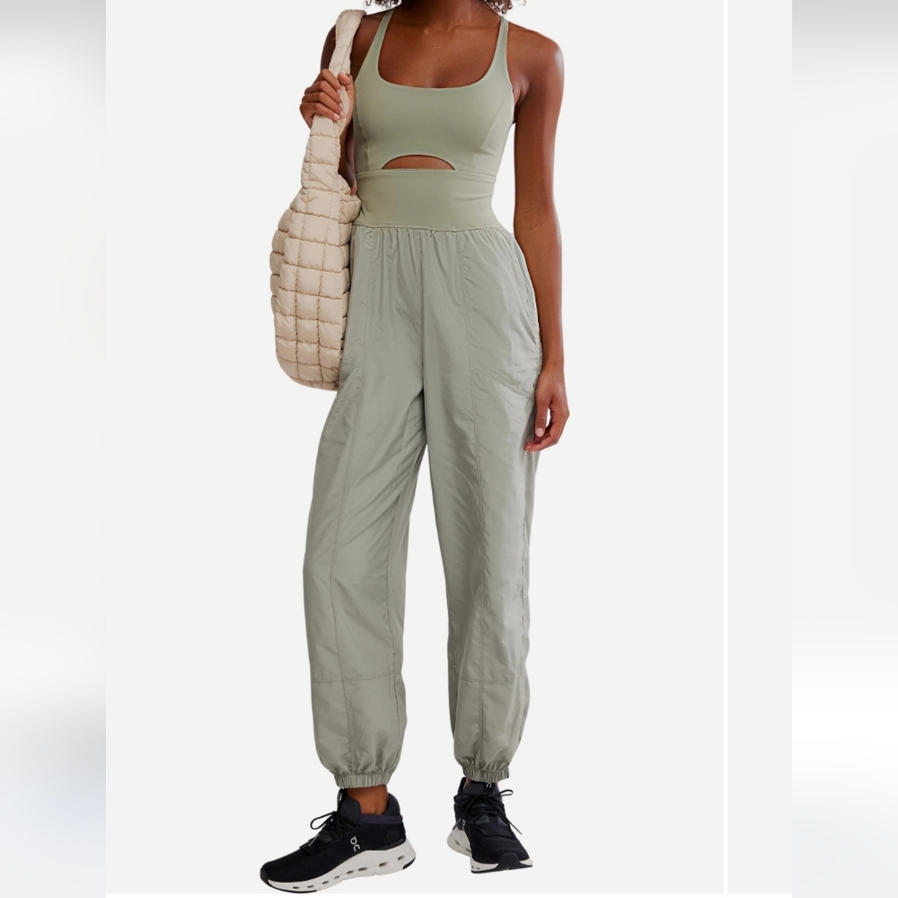 NWT Free People FP Movement Righteous Runsie Jumpsuit, sz XS, Sage Stone